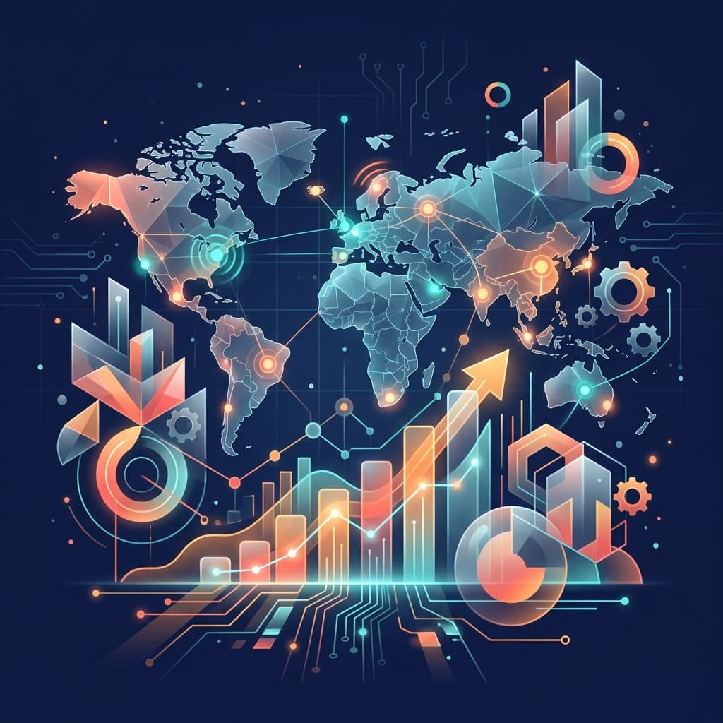 Abstract illustration of search rankings, analytics dashboards and growth charts representing IndexSmarts digital marketing services
